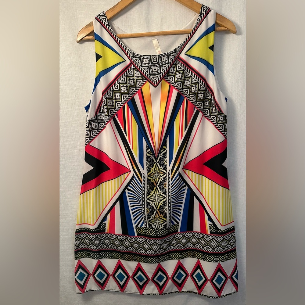 Point Bright Print Sleeveless Shift Dress Size Large
